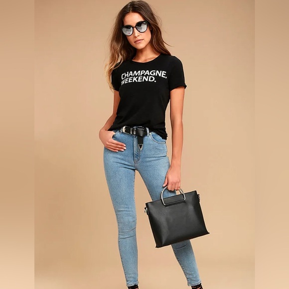 Chaser Champagne Weekend Black Tee Shirt Top Medium NEW NWT - Picture 2 of 5